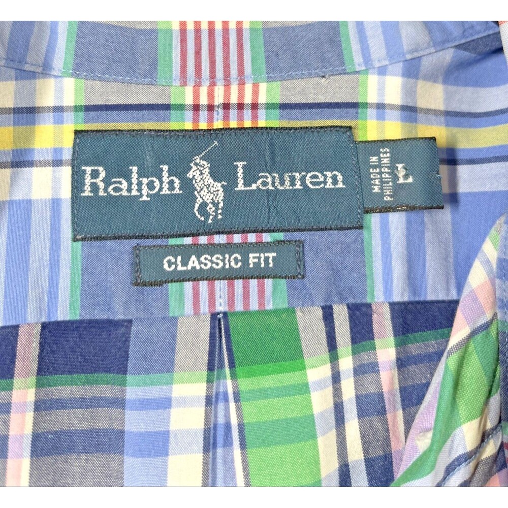 Polo Ralph Lauren Men's Shirt L Multi Plaid Blue Classic Fit Button Up - Picture 5 of 9